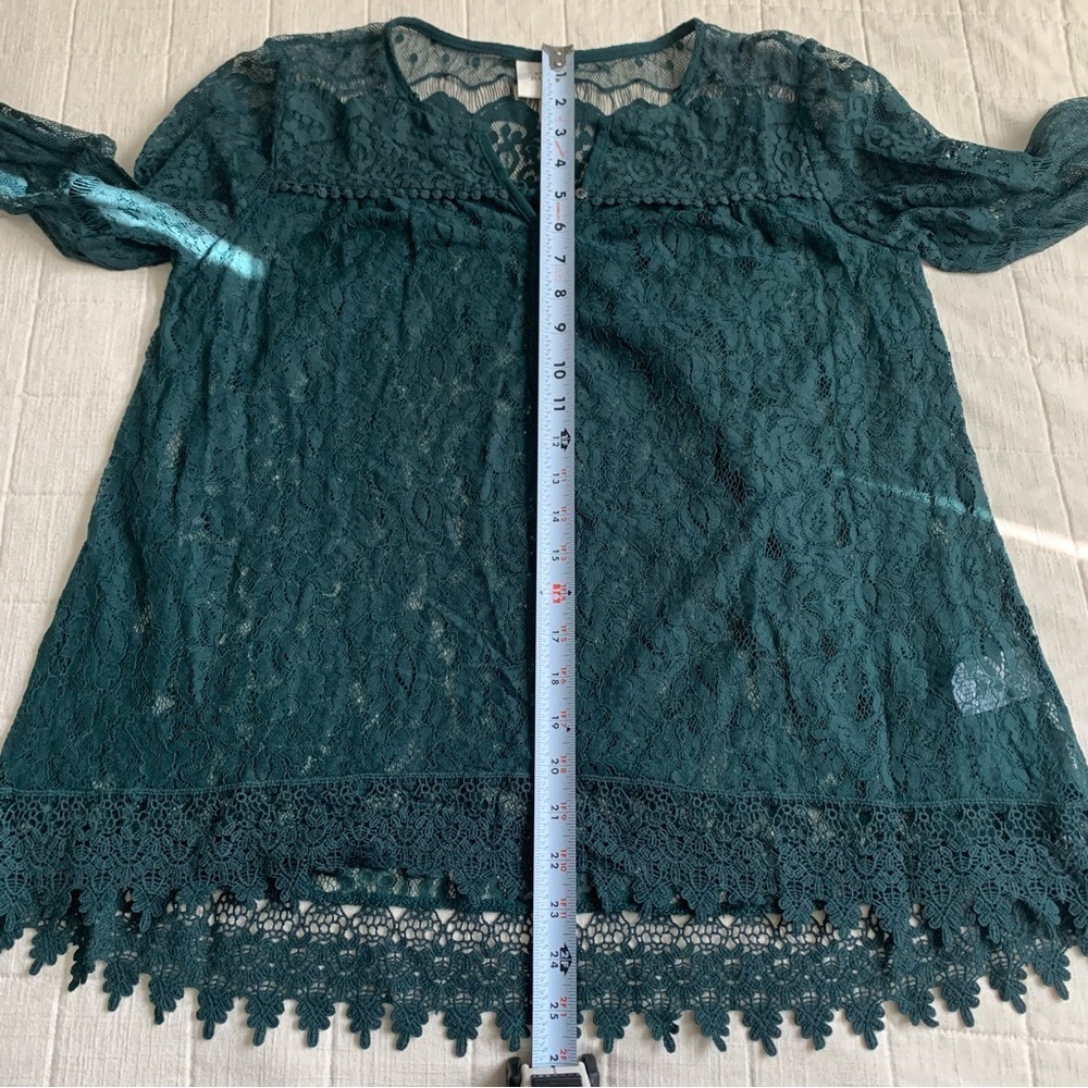 Knox Rose Green Long Sleeve Lace Blouse Size Medium - Picture 8 of 8